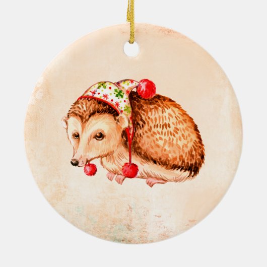 Cute Hedégel Round Kerstdecoration Keramisch Ornament (Achterkant)