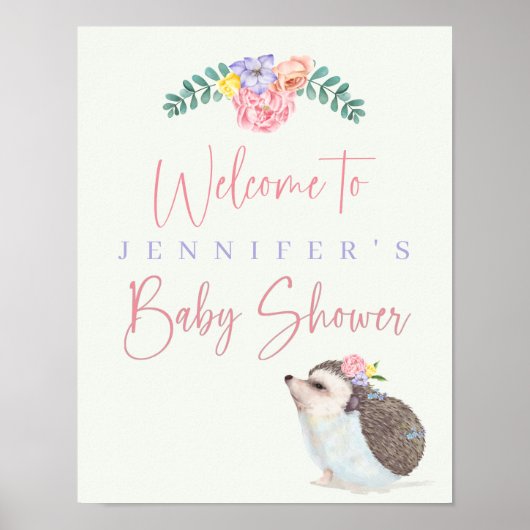 Cute Hedégel roze Baby Girl Baby shower Poster (Voorkant)