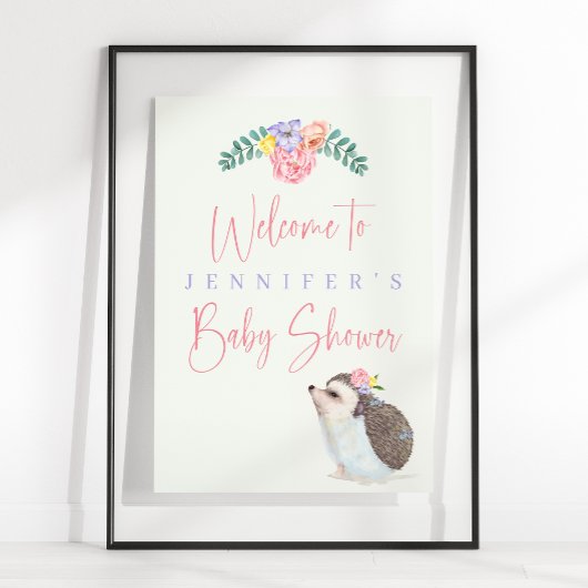 Cute Hedégel roze Baby Girl Baby shower Poster