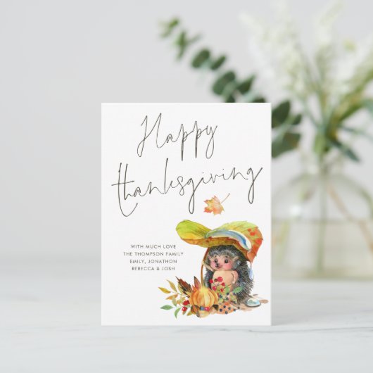 Cute Hedegel Script Happy Thanksgiving Briefkaart (Staand voorkant)