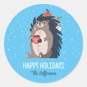 Cute Hedégel Snow Winter Holiday Animal Ronde Sticker