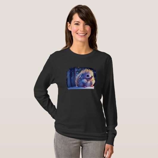 Cute Hedgehog Animated Winter Snow Animal T-shirt (Voorkant volledig)