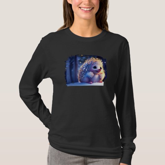 Cute Hedgehog Animated Winter Snow Animal T-shirt (Voorkant)