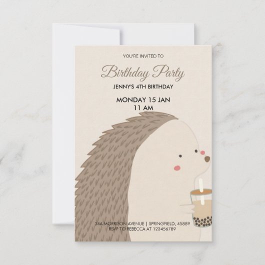Cute Hedgehog Birthday Invitation RSVP Kaartje (Voorkant)