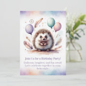 Cute Hedgehog Birthday Invitation – Woodland Boho Kaart (Staand voorkant)