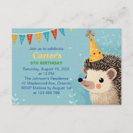 Cute Hedgehog Birthday Party Invitation Informatiekaartje