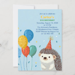 Cute Hedgehog Birthday Party Invitation Kaart