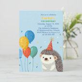 Cute Hedgehog Birthday Party Invitation Kaart (Staand voorkant)