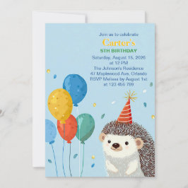Cute Hedgehog Birthday Party Invitation Kaart