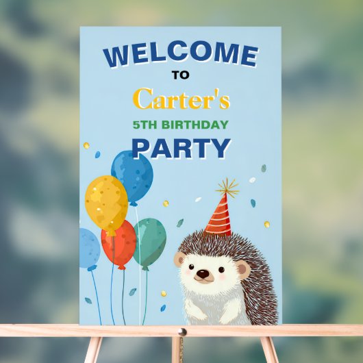 Cute Hedgehog Birthday Party Sign Acryl Bord (Neutraal)