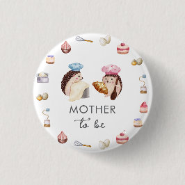 Cute Hedgehog Chef Baker Mother To Be Baby Shower  Ronde Button 3,2 Cm
