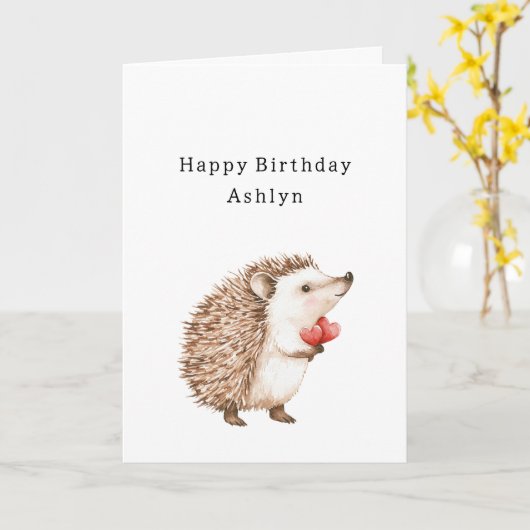 Cute Hedgehog Hearts Birthday Kaart (Gele Bloem)