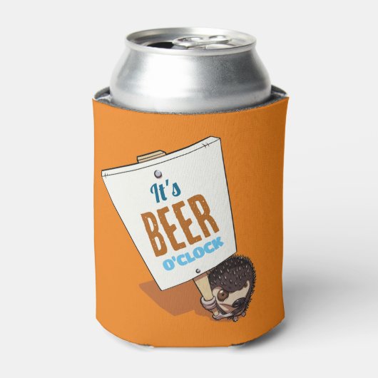 Cute Hedgehog It's Beer O'Clock Funny Cartoon Blikjeskoeler (Blikje Voorkant)