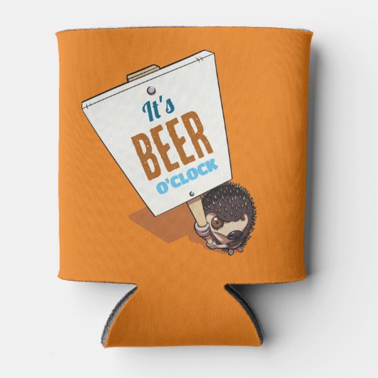 Cute Hedgehog It's Beer O'Clock Funny Cartoon Blikjeskoeler (Voorkant)