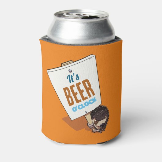 Cute Hedgehog It's Beer O'Clock Funny Cartoon Blikjeskoeler (Blikje Achterkant)