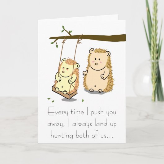 Cute Hedgehog koppel on Tree Swing Apology Card Kaart (Voorkant)