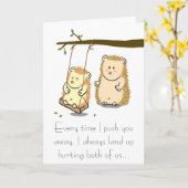 Cute Hedgehog koppel on Tree Swing Apology Card Kaart (Gele Bloem)