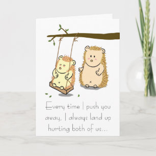 Cute Hedgehog koppel on Tree Swing Apology Card Kaart