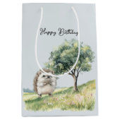 Cute Hedgehog Meadow with Tree Birthday Medium Cadeauzakje (Voorkant)