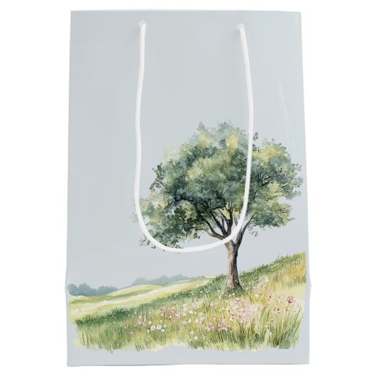 Cute Hedgehog Meadow with Tree Birthday Medium Cadeauzakje (Achterkant)
