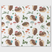 Cute Hedgehog Mushrooms Woodland Forest Animal Cadeaupapier (Vlak)