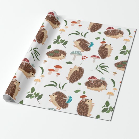 Cute Hedgehog Mushrooms Woodland Forest Animal Cadeaupapier (Uitgerold)