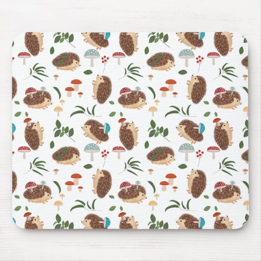 Cute Hedgehog Mushrooms Woodland Forest Animal Muismat (Voorkant)