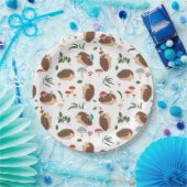 Cute Hedgehog Mushrooms Woodland Forest Animal Papieren Bordje (Feest)