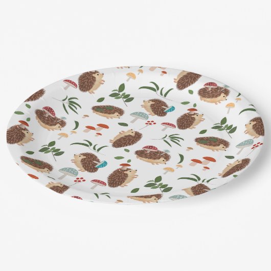Cute Hedgehog Mushrooms Woodland Forest Animal Papieren Bordje (Gekanteld)