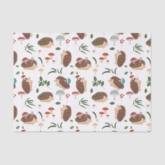 Cute Hedgehog Mushrooms Woodland Forest Animal Tissuepapier (Voorkant)