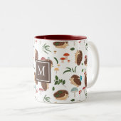 Cute Hedgehog Mushrooms Woodland Forest Animal Tweekleurige Koffiemok (Voorkant rechts)