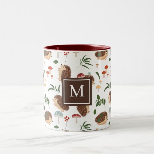 Cute Hedgehog Mushrooms Woodland Forest Animal Tweekleurige Koffiemok (Center)