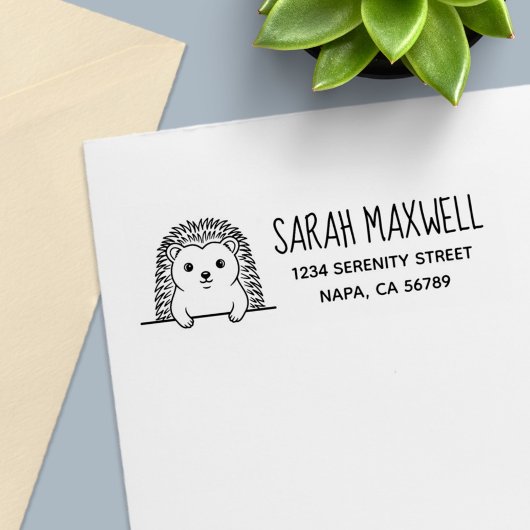 Cute Hedgehog Return Address Zelfinktende Stempel
