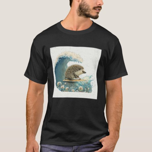 Cute Hedgehog Surfing Illustration Sea Great Wave  T-shirt (Voorkant)