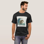 Cute Hedgehog Surfing Illustration Sea Great Wave  T-shirt (Voorkant volledig)