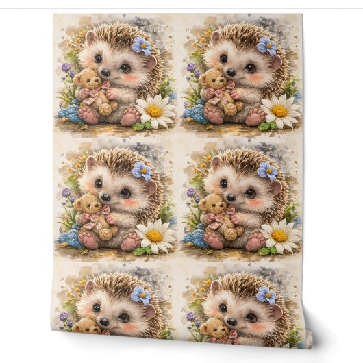 Cute Hedgehog Teddy Bear Pattern Wallpaper Behang (Afrollen)