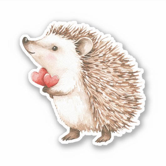 Cute Hedgehog with Hearts Sticker (Voorkant)