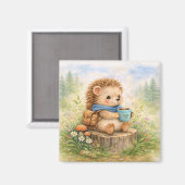 Cute Hedgehog With Mug Fridge Magneet (Voorkant / Achterkant)