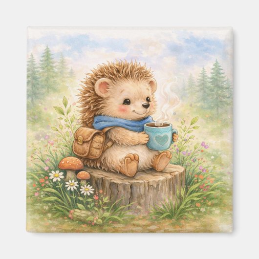 Cute Hedgehog With Mug Fridge Magneet (Voorkant)