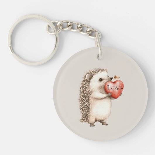 Cute Hedgehog with Red Heart Love Sleutelhanger (Voorkant)