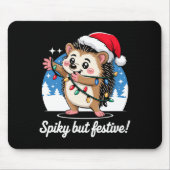 Cute Hedgehog With Santa Hat Christmas Lights Wint Muismat (Voorkant)