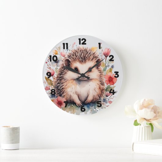 Cute hedgehog with Spring flowers Grote Klok (Huis)