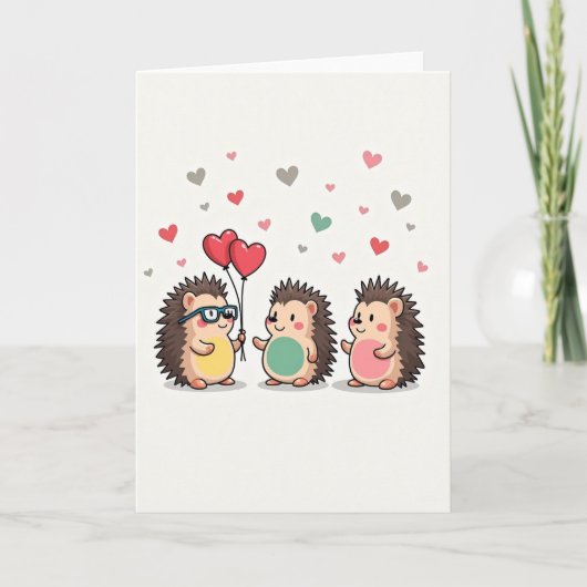 Cute Hedgehogs Love Hearts Card Kaart (Voorkant)