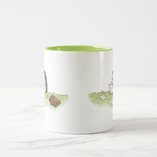 Cute Hedgel Animal met computer Double-Sided Tweekleurige Koffiemok (Center)