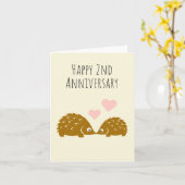 Cute Hedgel Couple- Happy 2nd Jubileum Kaart (Gele Bloem)