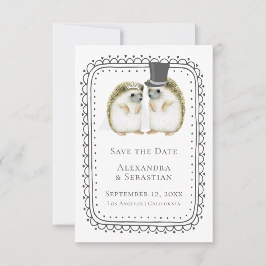 Cute hedgel Couple Wedding Save the Date (Voorkant)