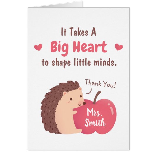 Cute Hedgel en Apple Teacher Appreciard Card (Voorkant)