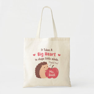 Cute Hedgel en Apple Teacher Appreciation Quote Tote Bag