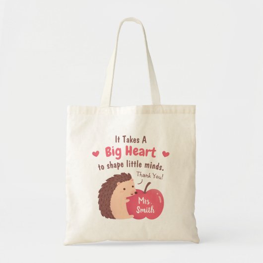 Cute Hedgel en Apple Teacher Appreciation Quote Tote Bag (Voorkant)