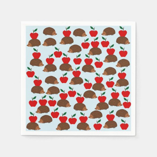 Cute Hedgel en Apples Paper Napkins Servet (Voorkant)